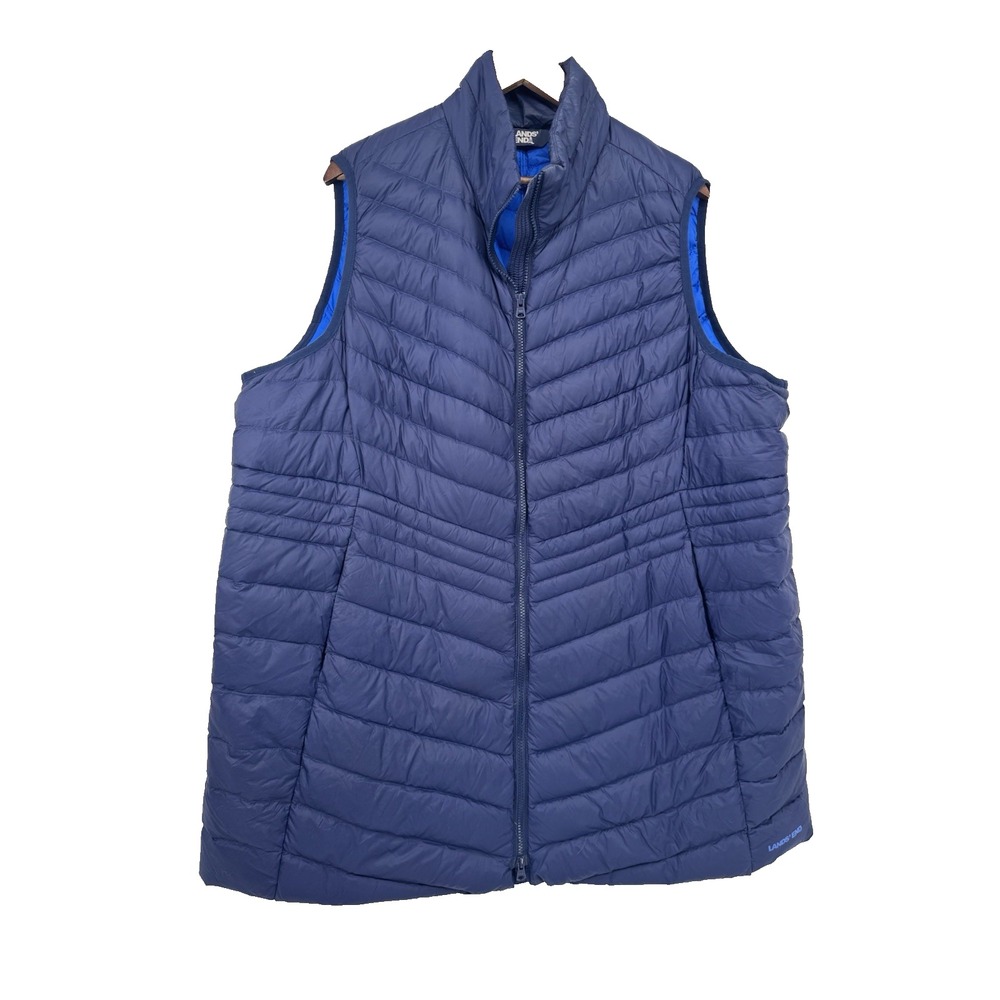 Lands End Navy Blue Wanderweight Puffer Vest Lightweight Down Plus 2X Womens